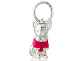 Sterling Silver Chihuahua Dog Charm front close up view with red coat